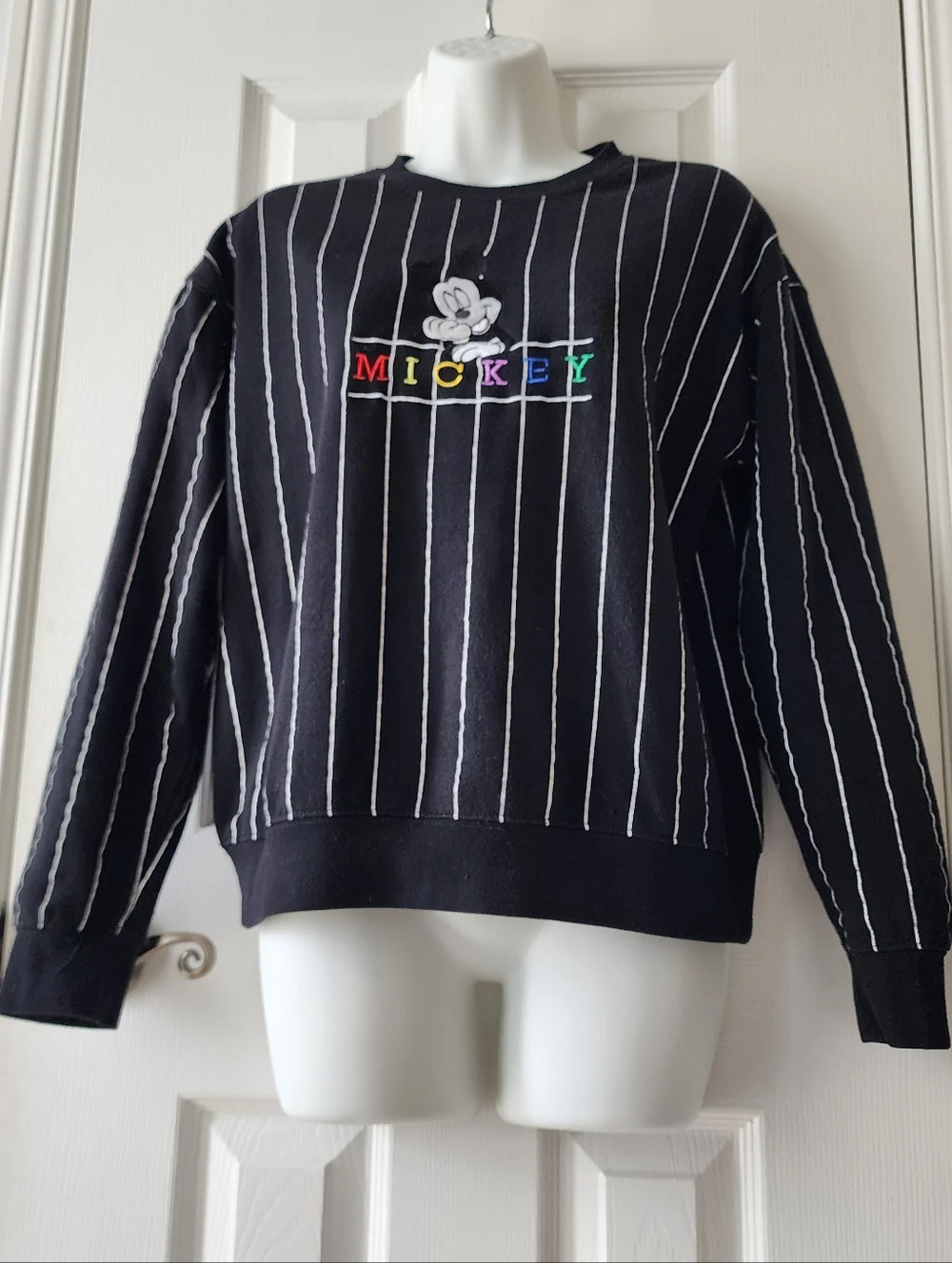 Mickey Embroidered Black Pinstripe Sweatshirt - Picture 9 of 12